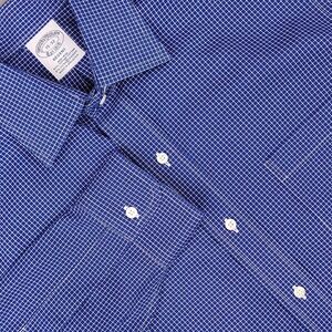 Brooks Brothers Shirt Mens 15-32 Blue Check Regent Fit Non-Iron Supima Stretch
